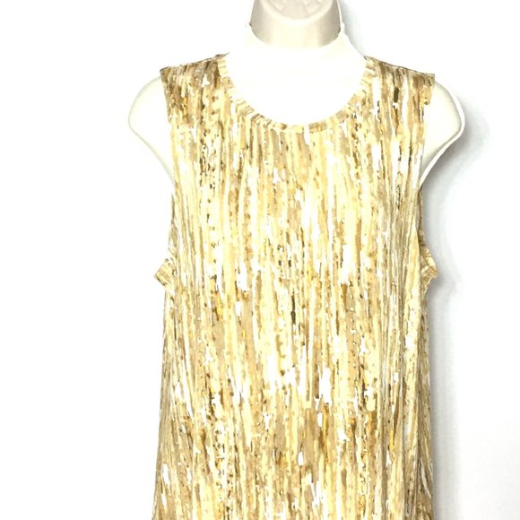 Lori Goldstein LOGO Layers Abstract  Printed Knit Tank Top M Blouse Shirt Yellow - Picture 5 of 9